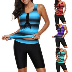 2021 Women Two Piece Swimsuit Summer Push Up Stripe Print Plus Size Tankini Set Sport Swimming Suit Bathing Suit Beach Swimwear voguable