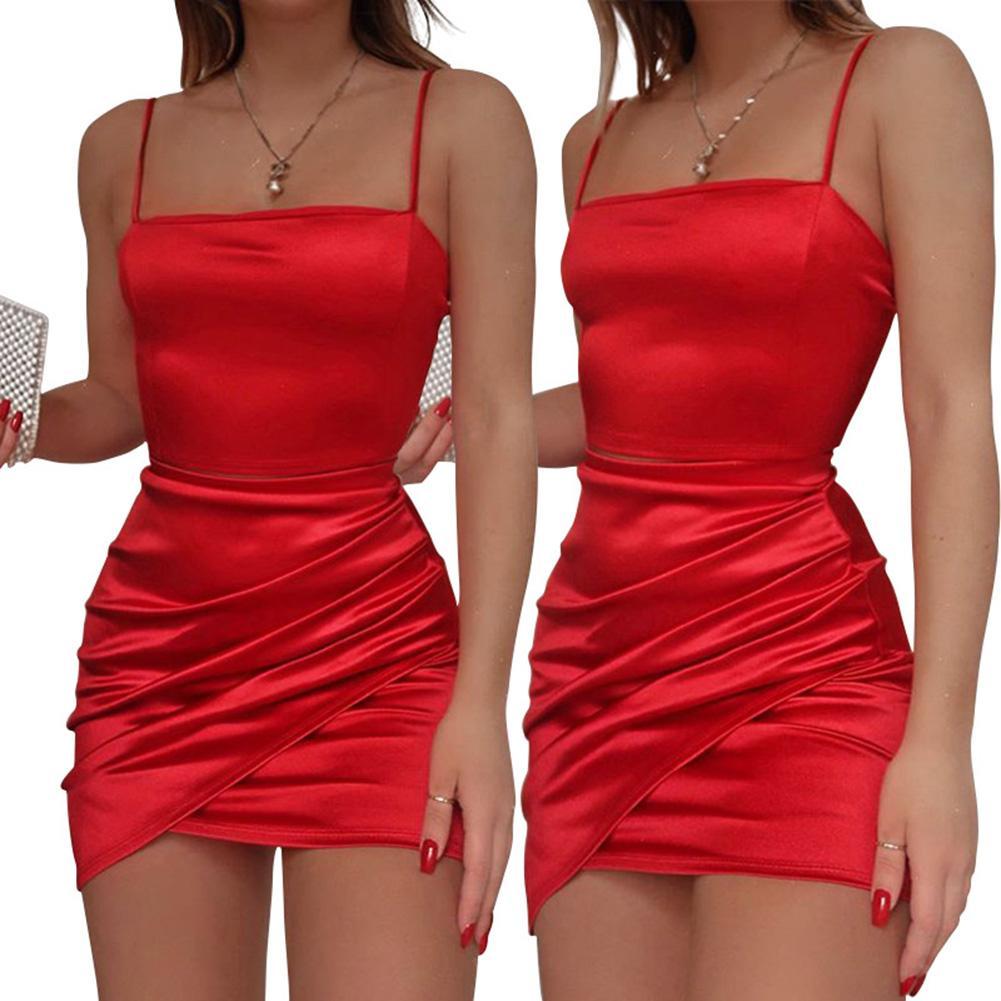 Voguable Red sexy women Mini dress Ruched Strap Bodycon Party Dress  Backless Sleeveless Female Dress 2021 Summer Sundress clubwear voguable
