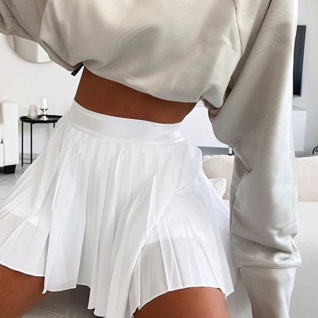 Waatfaak White Pleated Skirt Short Woman Elastic Waist Mini Skirts Sexy Mircro Summer Embroidery Mini Tennis Skirt New Preppy voguable