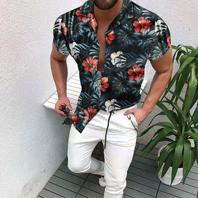 Voguable Summer Men's Printed Hawaii Casual Shirts 2021 Brand Streetwear Men's Clothing Cardigan High-End Short Sleeve Dress Shirt voguable