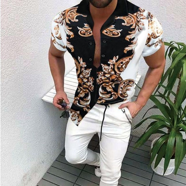 Voguable Summer Men's Printed Hawaii Casual Shirts 2021 Brand Streetwear Men's Clothing Cardigan High-End Short Sleeve Dress Shirt voguable