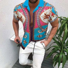 Voguable Summer Men's Printed Hawaii Casual Shirts 2021 Brand Streetwear Men's Clothing Cardigan High-End Short Sleeve Dress Shirt voguable