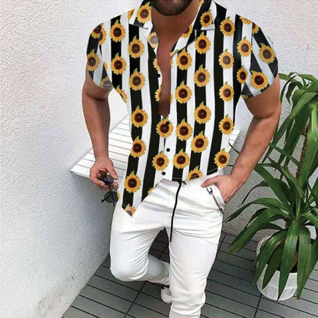 Voguable Summer Men's Printed Hawaii Casual Shirts 2021 Brand Streetwear Men's Clothing Cardigan High-End Short Sleeve Dress Shirt voguable
