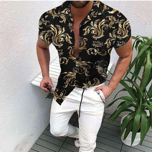 Voguable Summer Men's Printed Hawaii Casual Shirts 2021 Brand Streetwear Men's Clothing Cardigan High-End Short Sleeve Dress Shirt voguable