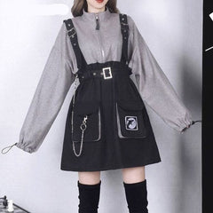 Voguable  Gothic Girl High Waist Punk Mini Dress Vintage Women Dress Long Sleeve Hat Collar Fashion 2021 Sexy Lolita Black Dress Plus Size voguable