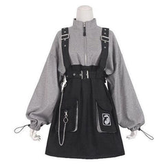 Voguable  Gothic Girl High Waist Punk Mini Dress Vintage Women Dress Long Sleeve Hat Collar Fashion 2021 Sexy Lolita Black Dress Plus Size voguable
