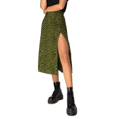 Women Summer Split Leopard Skirts 2021 Black Fashion Long Skirt Sexy Woman Floral Loose Lady Clothes Green Flower Skirts Fall voguable