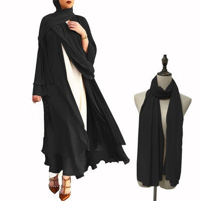 Kaftan Dubai Abaya Kimono Muslim Long Dress Women Chiffon Hijab HeadScarf Turkey Islamic Moroccan Jellaba Cardigan Abaya Robe voguable