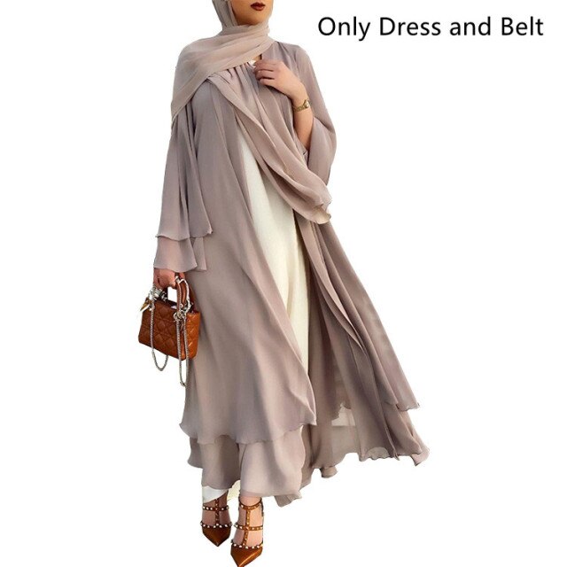 Kaftan Dubai Abaya Kimono Muslim Long Dress Women Chiffon Hijab HeadScarf Turkey Islamic Moroccan Jellaba Cardigan Abaya Robe voguable