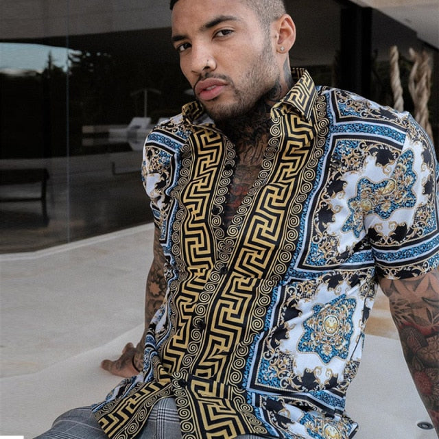 Voguable Summer Men's Printed Hawaii Casual Shirts 2021 Brand Streetwear Men's Clothing Cardigan High-End Short Sleeve Dress Shirt voguable