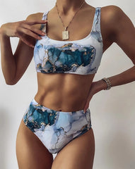 voguable  2021 Summer Sexy Bikini Set Women High Wavoguable 2022 Summer Sexy Bikini Set Women High Waist Leopard Snake Print Split Swimsuit Push Up Bandeau Thong Brazilian Biquini Swimwear voguable