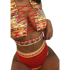Voguable Bikini Swimsuit Sexy Bandeau Push Up New African Print Thong Lace Up Swimwear Biquini Bathing Suit Women 2 Pieces Bikinis Set voguable