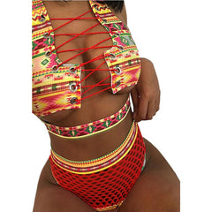 Bikini Swimsuit Sexy Bandeau Push Up New African Print Thong Lace Up Swimwear Biquini Bathing Suit Women 2 Pieces Bikinis Set voguable