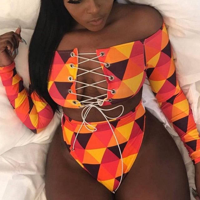 Voguable Bikini Swimsuit Sexy Bandeau Push Up New African Print Thong Lace Up Swimwear Biquini Bathing Suit Women 2 Pieces Bikinis Set voguable