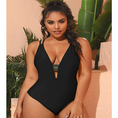 Mesh Insert High Waist Plus Size Swimsuits V Neck Swimwear Push Up One Piece Swim Suit for Women Ladies Bathing Suits Black 8xl voguable