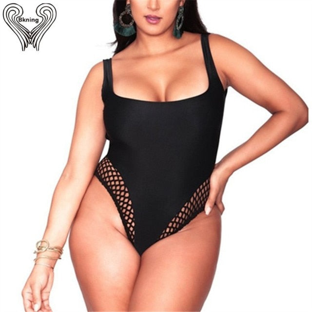Mesh Insert High Waist Plus Size Swimsuits V Neck Swimwear Push Up One Piece Swim Suit for Women Ladies Bathing Suits Black 8xl voguable