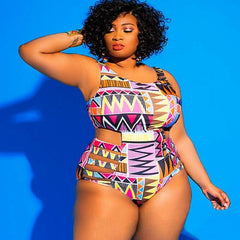 Plus Size Swimwear Bandage Cut Out Bathing Suit Women One Piece Swimsuit African Print Monokin Large Size Bodysuit Sexy Swimsuit voguable