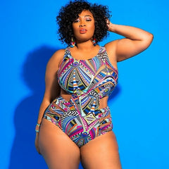 Plus Size Swimwear Bandage Cut Out Bathing Suit Women One Piece Swimsuit African Print Monokin Large Size Bodysuit Sexy Swimsuit voguable