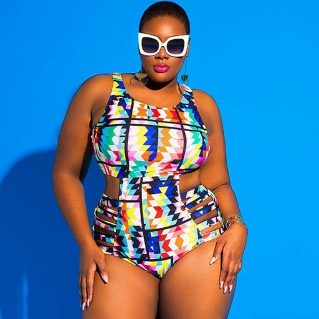 Plus Size Swimwear Bandage Cut Out Bathing Suit Women One Piece Swimsuit African Print Monokin Large Size Bodysuit Sexy Swimsuit voguable