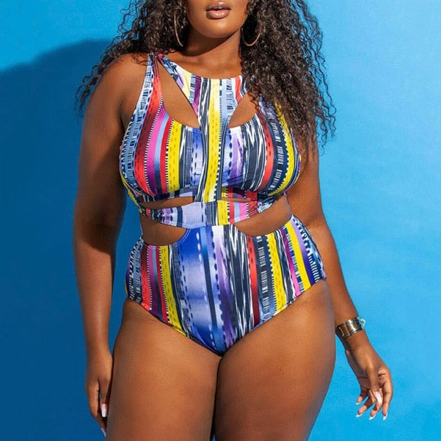 Plus Size Swimwear Bandage Cut Out Bathing Suit Women One Piece Swimsuit African Print Monokin Large Size Bodysuit Sexy Swimsuit voguable