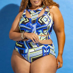 Plus Size Swimwear Bandage Cut Out Bathing Suit Women One Piece Swimsuit African Print Monokin Large Size Bodysuit Sexy Swimsuit voguable