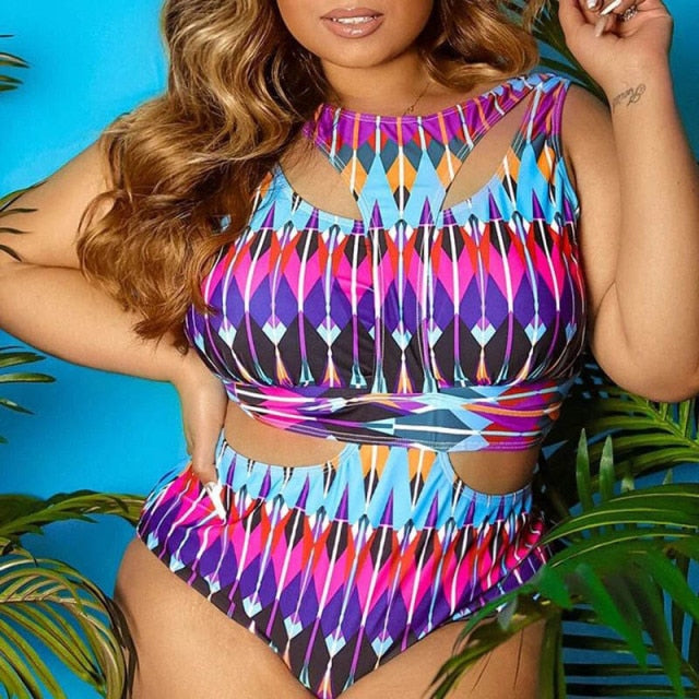 Plus Size Swimwear Bandage Cut Out Bathing Suit Women One Piece Swimsuit African Print Monokin Large Size Bodysuit Sexy Swimsuit voguable
