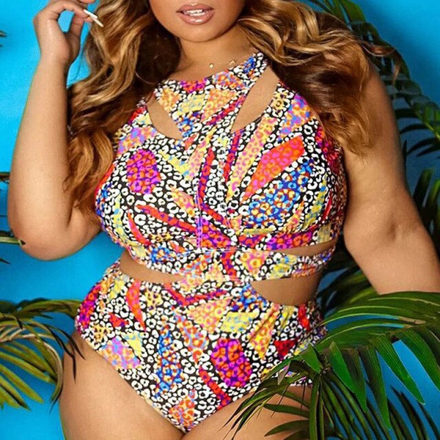 Plus Size Swimwear Bandage Cut Out Bathing Suit Women One Piece Swimsuit African Print Monokin Large Size Bodysuit Sexy Swimsuit voguable