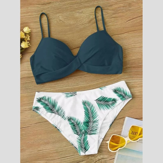 RUUHEE Women Swimsuit Push Up Solid  Swimwear High Cut Floral  Bathing Suit with Padded 2021 Bikini Set Bikini Swimwear Women voguable