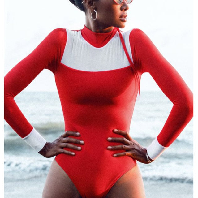 Voguable 2021 Print Floral One Piece Swimsuit Long Sleeve Swimwear Women Bathing Suit Retro Swimsuit Vintage One-piece Surfing Swim Suits voguable