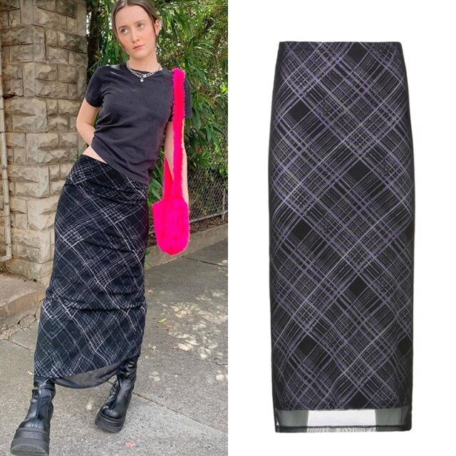 Vintage Split Long Skirt Women Cyber y2k Fashion Straight Satin High Waist Skirts Summer Outfits 2021 Casual Aesthetic Iamhotty voguable