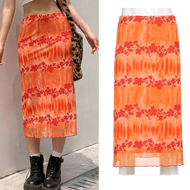 Vintage Split Long Skirt Women Cyber y2k Fashion Straight Satin High Waist Skirts Summer Outfits 2021 Casual Aesthetic Iamhotty voguable