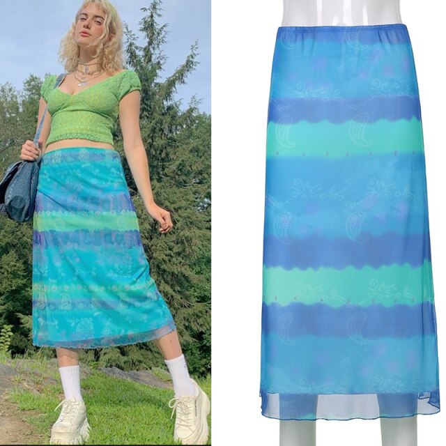 Vintage Split Long Skirt Women Cyber y2k Fashion Straight Satin High Waist Skirts Summer Outfits 2021 Casual Aesthetic Iamhotty voguable