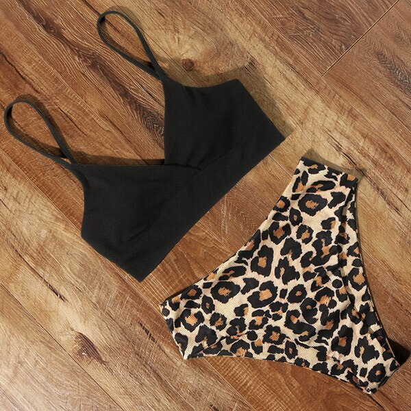 Voguable High Waist Bikini Leopard Swimsuit Women Bikini 2021 Floral Swimsuit Print High Neck Bikini Push Up Swimwear Snake Bathing Suit voguable