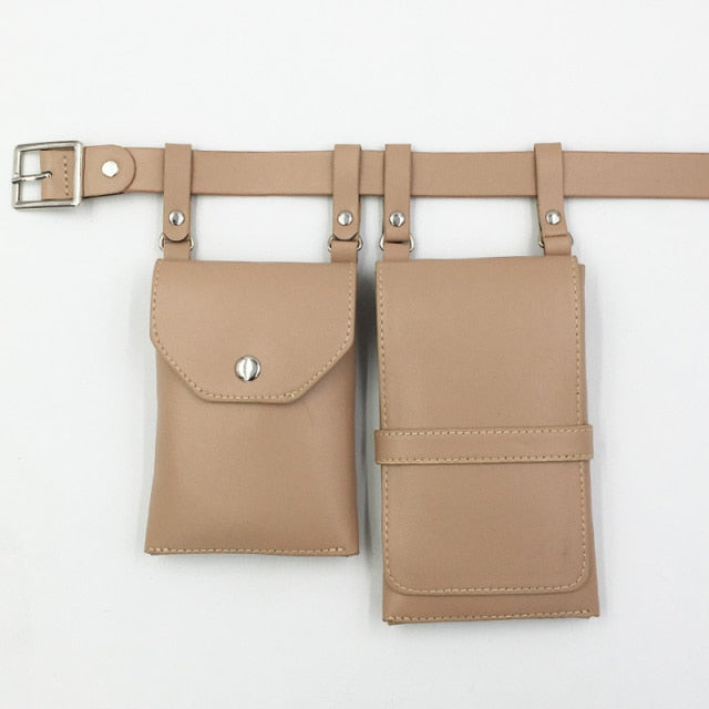 2 Piece Women's Belt Bag Luxury Designer Tactical Waist Bags Female Leather Flap Fanny Pack Shoulder Crossbody Chest Bag Purse voguable