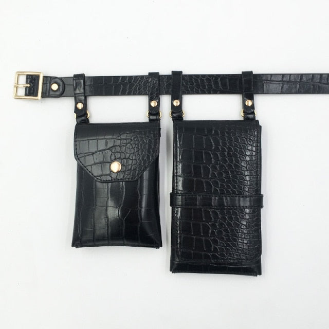 2 Piece Women's Belt Bag Luxury Designer Tactical Waist Bags Female Leather Flap Fanny Pack Shoulder Crossbody Chest Bag Purse voguable