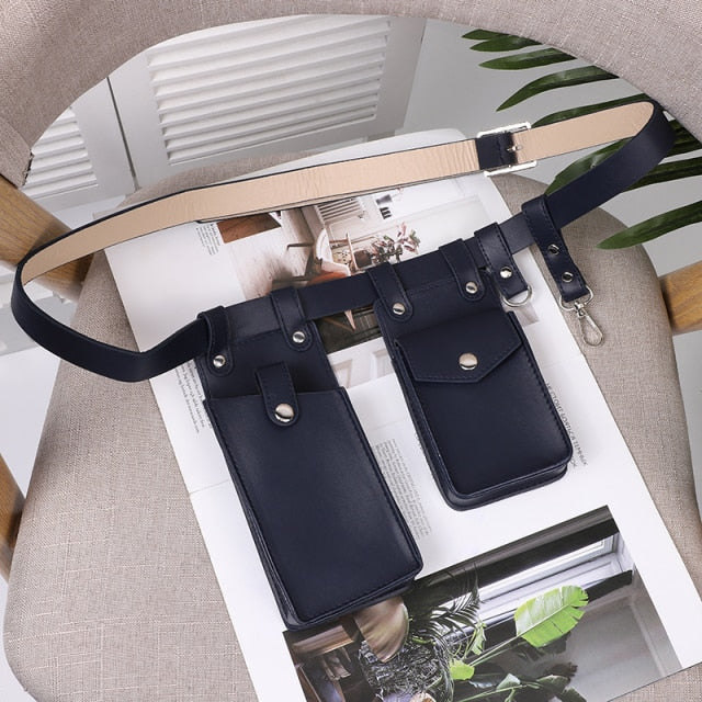 2 Piece Women's Belt Bag Luxury Designer Tactical Waist Bags Female Leather Flap Fanny Pack Shoulder Crossbody Chest Bag Purse voguable