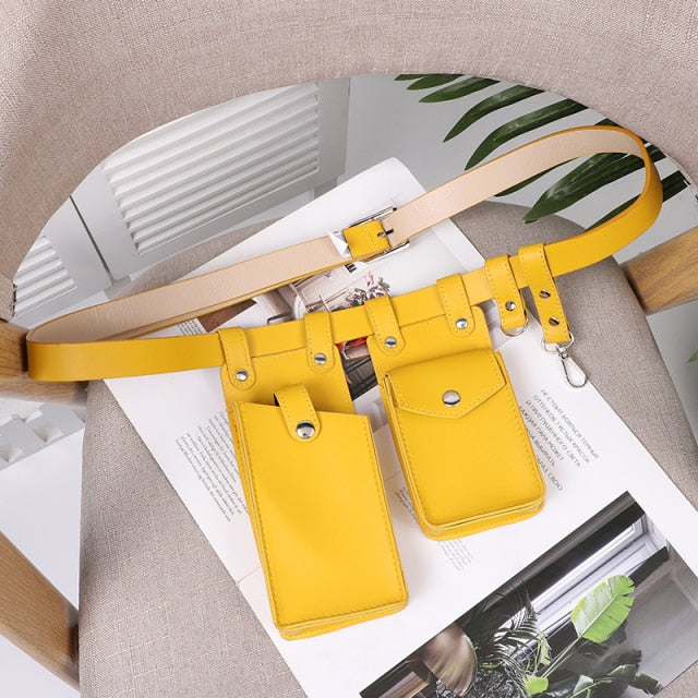 2 Piece Women's Belt Bag Luxury Designer Tactical Waist Bags Female Leather Flap Fanny Pack Shoulder Crossbody Chest Bag Purse voguable