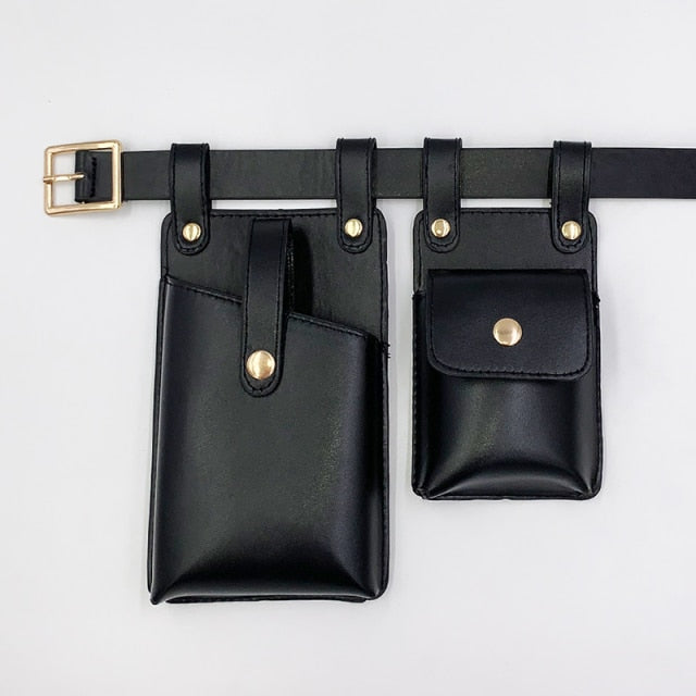 2 Piece Women's Belt Bag Luxury Designer Tactical Waist Bags Female Leather Flap Fanny Pack Shoulder Crossbody Chest Bag Purse voguable