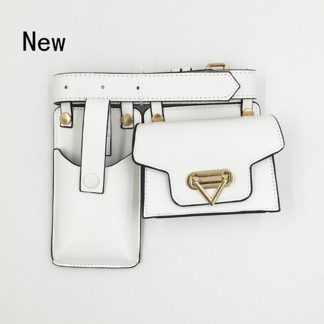 2 Piece Women's Belt Bag Luxury Designer Tactical Waist Bags Female Leather Flap Fanny Pack Shoulder Crossbody Chest Bag Purse voguable