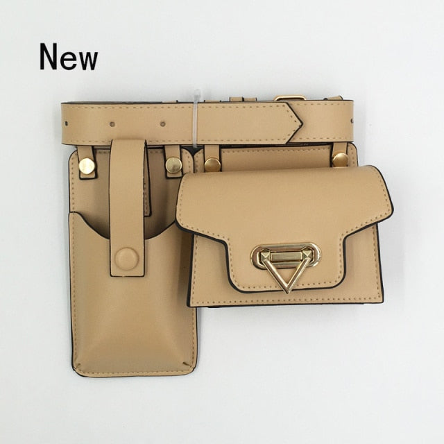 2 Piece Women's Belt Bag Luxury Designer Tactical Waist Bags Female Leather Flap Fanny Pack Shoulder Crossbody Chest Bag Purse voguable
