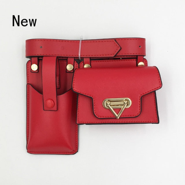 2 Piece Women's Belt Bag Luxury Designer Tactical Waist Bags Female Leather Flap Fanny Pack Shoulder Crossbody Chest Bag Purse voguable