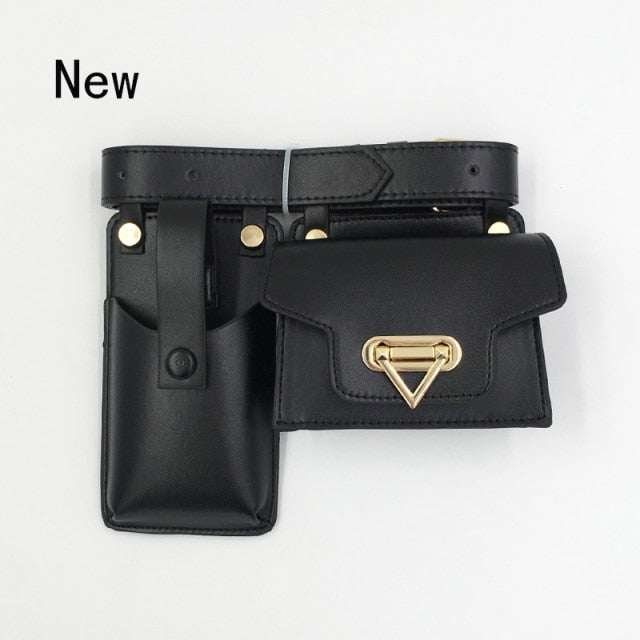 2 Piece Women's Belt Bag Luxury Designer Tactical Waist Bags Female Leather Flap Fanny Pack Shoulder Crossbody Chest Bag Purse voguable
