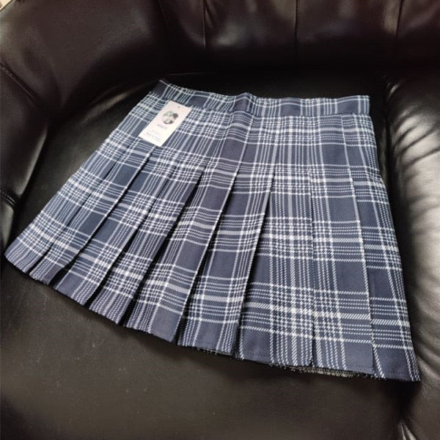 XS-XXL Spring Summer Autumn Women Skirts Student Girl Striped Pleated Waist Female Sweet Mini Dance Plaid Black White Pink Skirt voguable