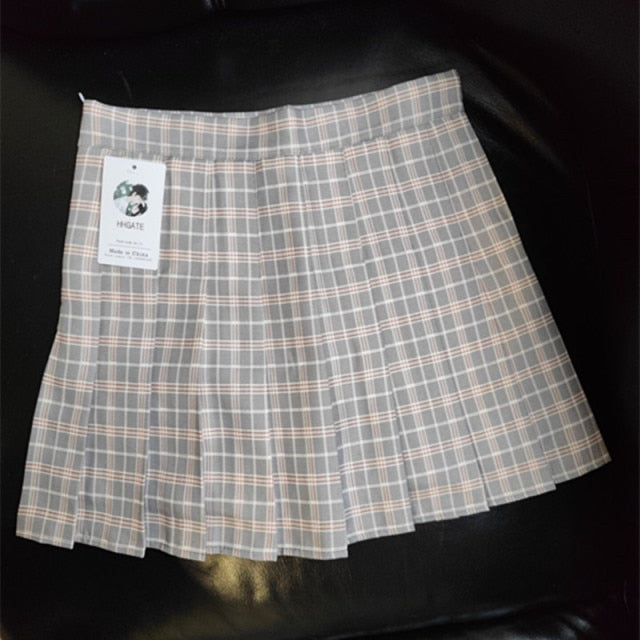 XS-XXL Spring Summer Autumn Women Skirts Student Girl Striped Pleated Waist Female Sweet Mini Dance Plaid Black White Pink Skirt voguable