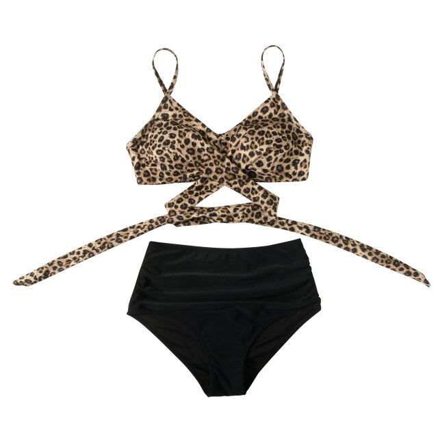 Swimsuit Women High Waisted Bikini 2021 Woman Criss Cross Bikini Set Leopard Print Beachwear Bathing Suit Push Up Swimwear Women voguable