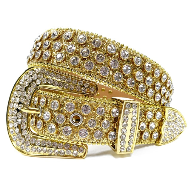 Fashion Luxury Strap Diamond Belt Western Crystal Studded Belt Cowgirl Cowboy Rhinestone Belt For Women Men Jean Cinto De Strass voguable