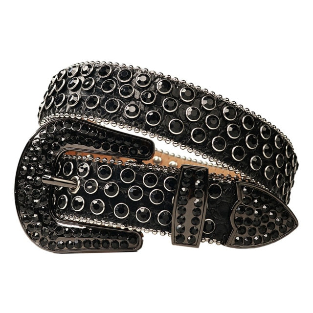 Fashion Luxury Strap Diamond Belt Western Crystal Studded Belt Cowgirl Cowboy Rhinestone Belt For Women Men Jean Cinto De Strass voguable