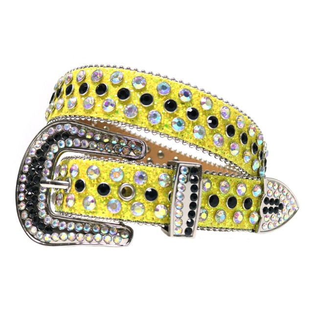 Fashion Luxury Strap Diamond Belt Western Crystal Studded Belt Cowgirl Cowboy Rhinestone Belt For Women Men Jean Cinto De Strass voguable