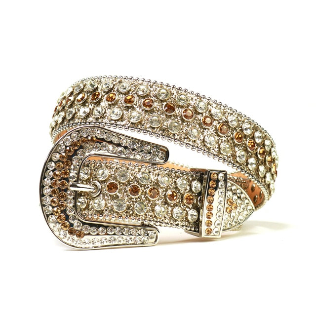 Fashion Luxury Strap Diamond Belt Western Crystal Studded Belt Cowgirl Cowboy Rhinestone Belt For Women Men Jean Cinto De Strass voguable