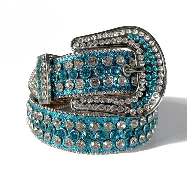 Fashion Luxury Strap Diamond Belt Western Crystal Studded Belt Cowgirl Cowboy Rhinestone Belt For Women Men Jean Cinto De Strass voguable